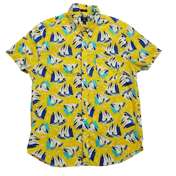J. Crew Other - J. Crew Flex Washed Casual Yellow & Blue Button Down Sailboat Shirt Slim Sz LG